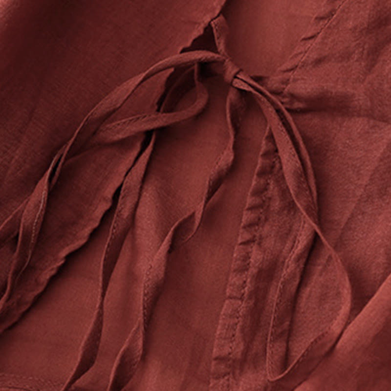 Buddha Stones Kimono de verano liso de manga larga con cordones y abertura frontal para mujer - image 3