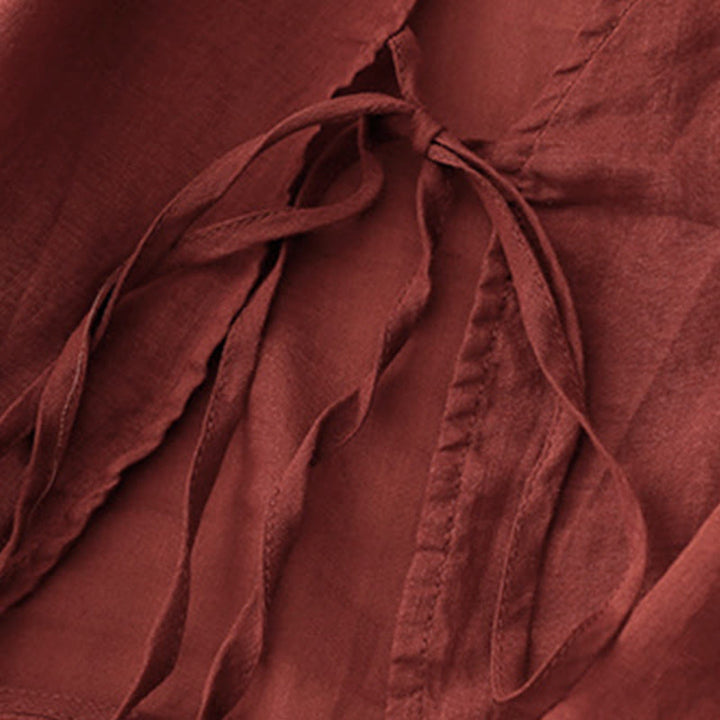 Buddha Stones Kimono de verano liso de manga larga con cordones y abertura frontal para mujer - image 3