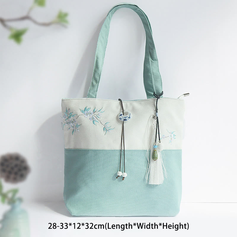 Bolso de hombro de gran capacidad con bordado de bambú, flor de pera, ciruelo, flor de melocotón, bolso de mano - image 1