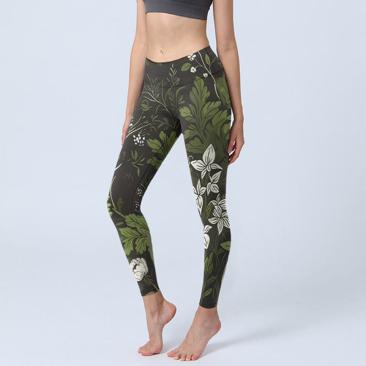 Buddha Stones Leggings de yoga para mujer con estampado retro de flores y hojas - Negro - US18，UK/AU22，EU50 (4XL) - image 0
