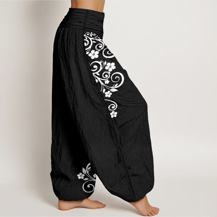 Buddha Stones Pantalones harén de algodón puro con cintura elástica y estampado floral para mujer - image 2
