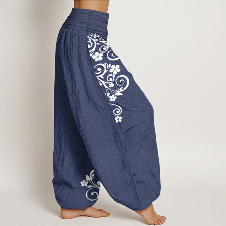 Buddha Stones Pantalones harén de algodón puro con cintura elástica y estampado floral para mujer - image 7