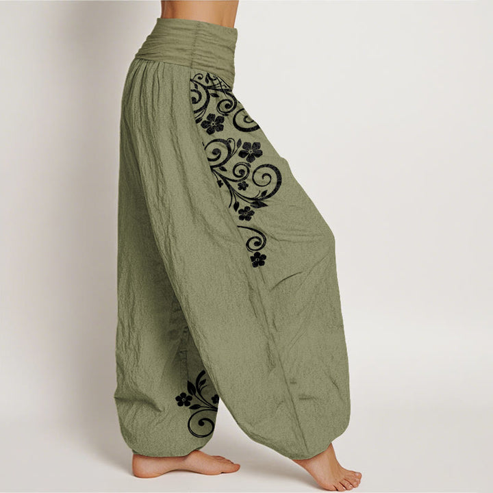 Buddha Stones Pantalones harén de algodón puro con cintura elástica y estampado floral para mujer - image 16