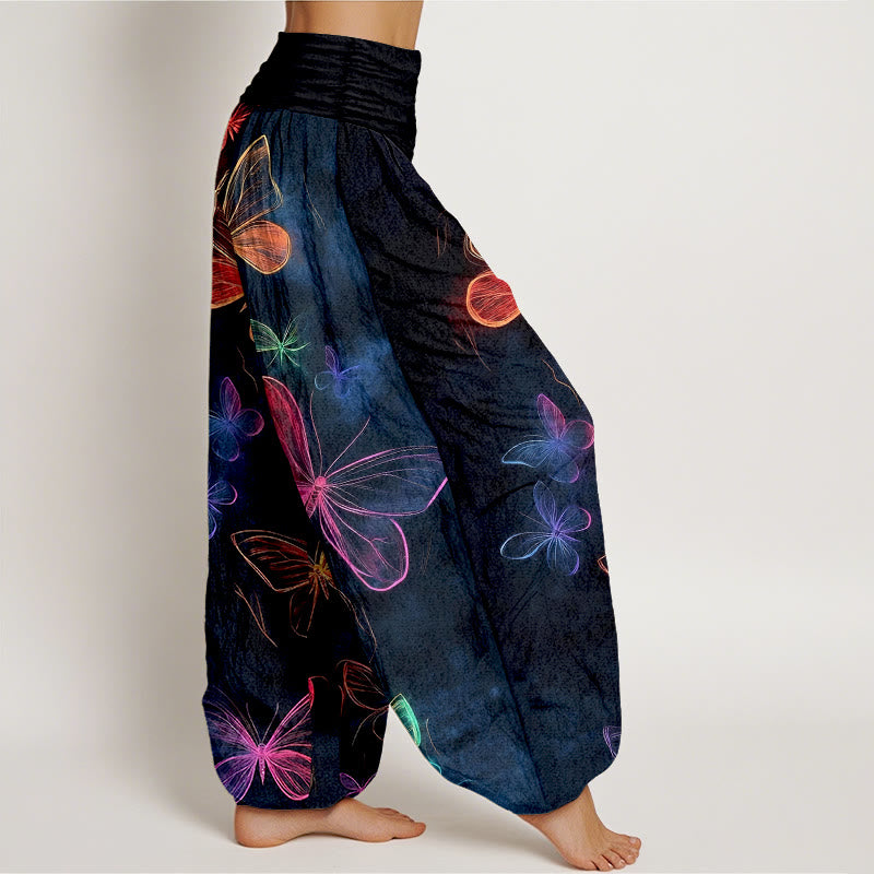 Buddha Stones Pantalones harén de algodón con cintura elástica y estampado de mariposas para mujer - image 2