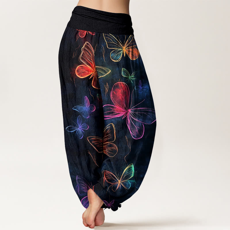 Buddha Stones Pantalones harén de algodón con cintura elástica y estampado de mariposas para mujer - image 1