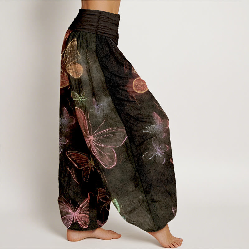 Buddha Stones Pantalones harén de algodón con cintura elástica y estampado de mariposas para mujer - image 7