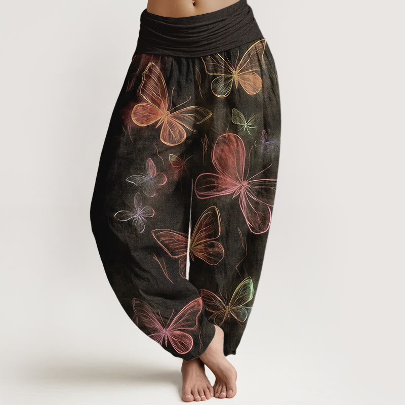 Buddha Stones Pantalones harén de algodón con cintura elástica y estampado de mariposas para mujer - SaddleBrown - US16，UK/AU20，EU48 (3XL) - image 5