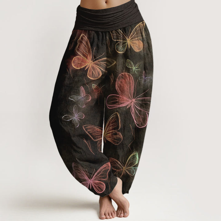 Buddha Stones Pantalones harén de algodón con cintura elástica y estampado de mariposas para mujer - SaddleBrown - US16，UK/AU20，EU48 (3XL) - image 5