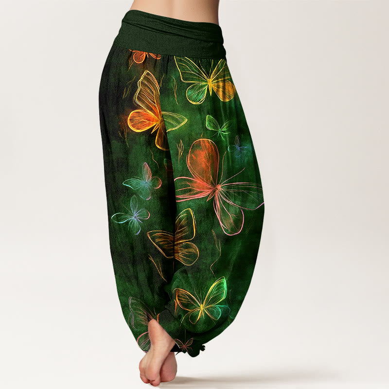 Buddha Stones Pantalones harén de algodón con cintura elástica y estampado de mariposas para mujer - image 9