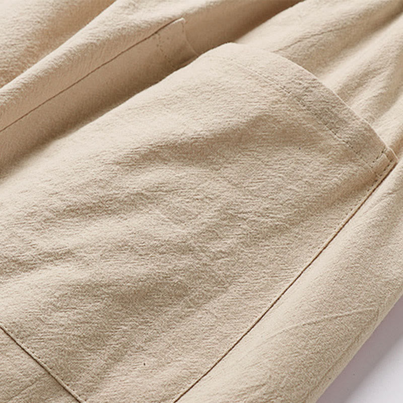 Buddha Stones Pantalones capri de lino y algodón para hombre, de pierna ancha, con bolsillos y diseño sencillo con cordón ajustable - image 7