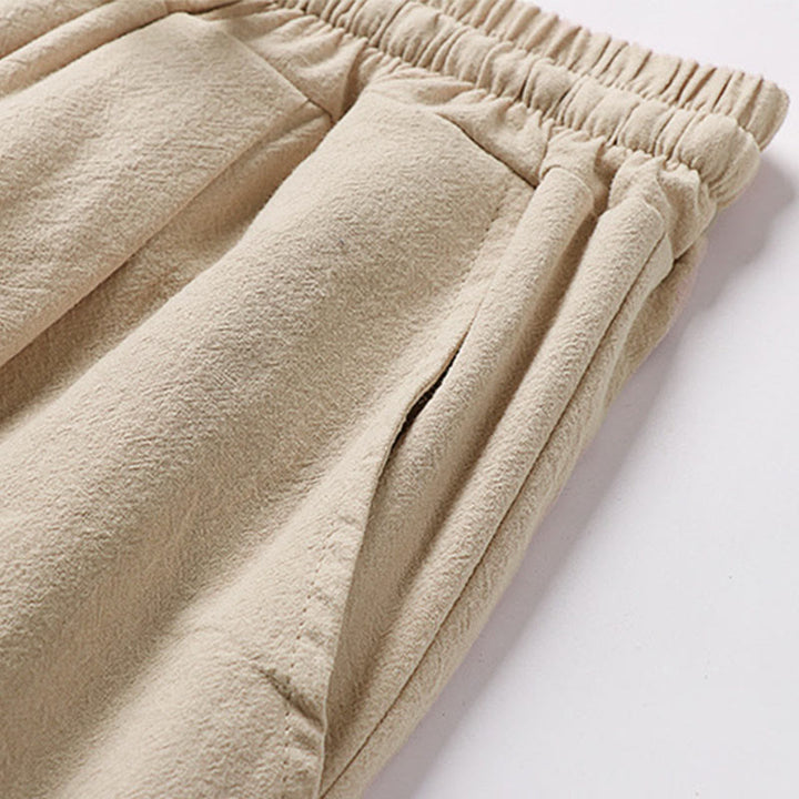 Buddha Stones Pantalones capri de lino y algodón para hombre, de pierna ancha, con bolsillos y diseño sencillo con cordón ajustable - image 5