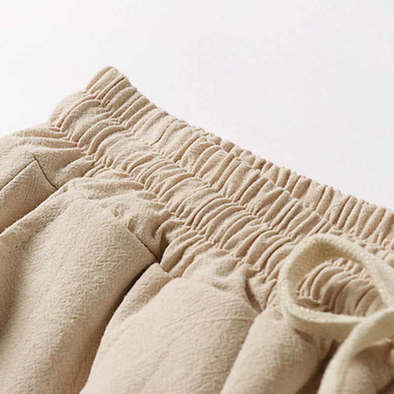 Buddha Stones Pantalones capri de lino y algodón para hombre, de pierna ancha, con bolsillos y diseño sencillo con cordón ajustable - image 3