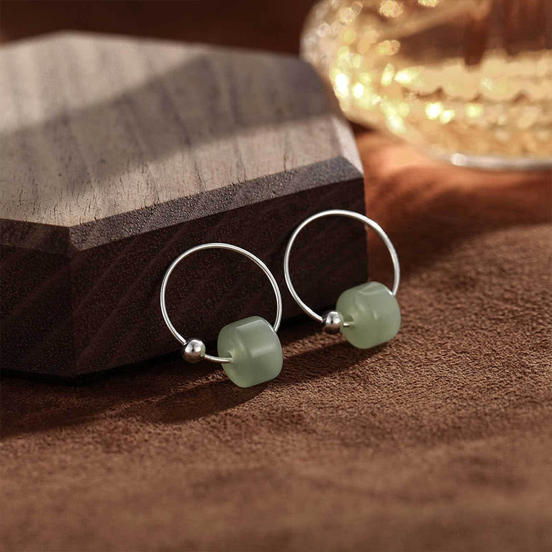 Buddha Stones Pendientes de prosperidad de jade hetiano en plata de ley 925 - Jade Hetian (postes de plata de ley 925) - image 0