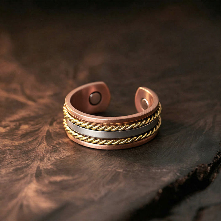 Buddha Stones Brazalete de cobre con diseño retorcido retro y abierto para la suerte y la riqueza - Anillo (tamaño: ajustable) - image 10