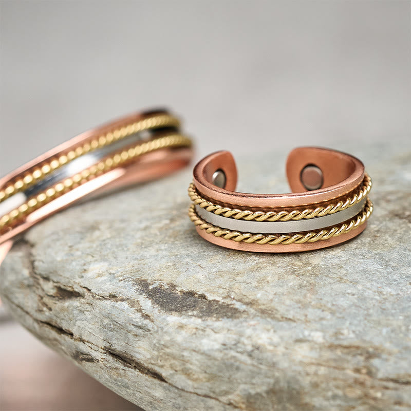 Buddha Stones Brazalete de cobre con diseño retorcido retro y abierto para la suerte y la riqueza - image 2