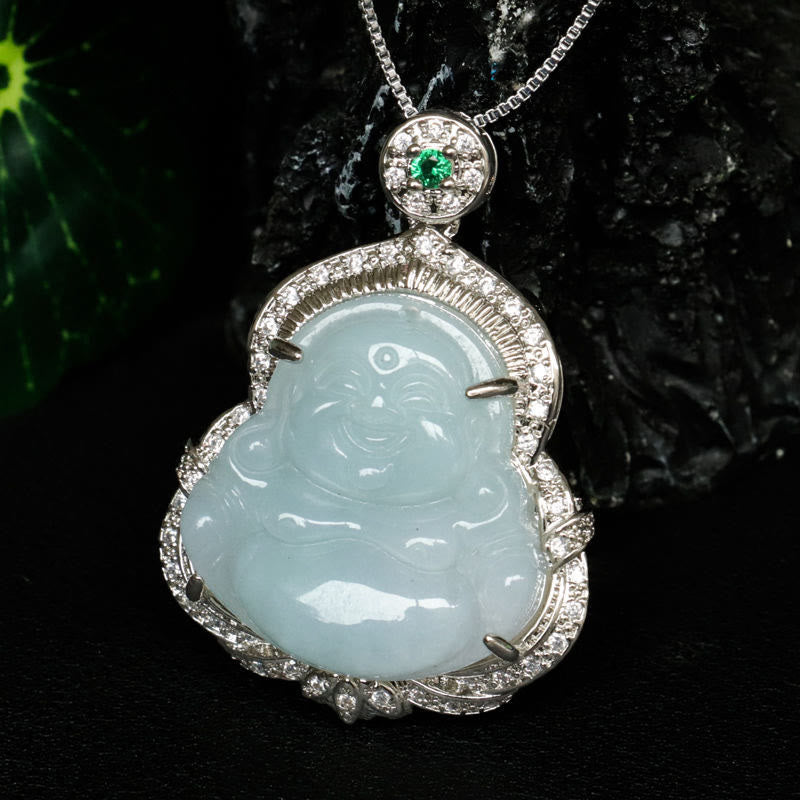 Buddha Stones Colgante de jade con forma de Buda sonriente y abundancia - image 8