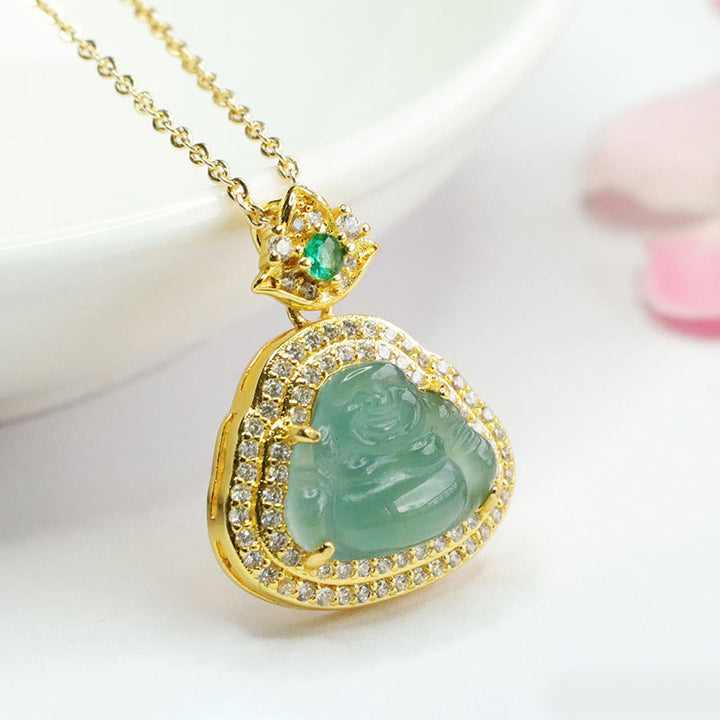 Buddha Stones Colgante de jade con forma de Buda sonriente y símbolo de prosperidad y suerte - image 8