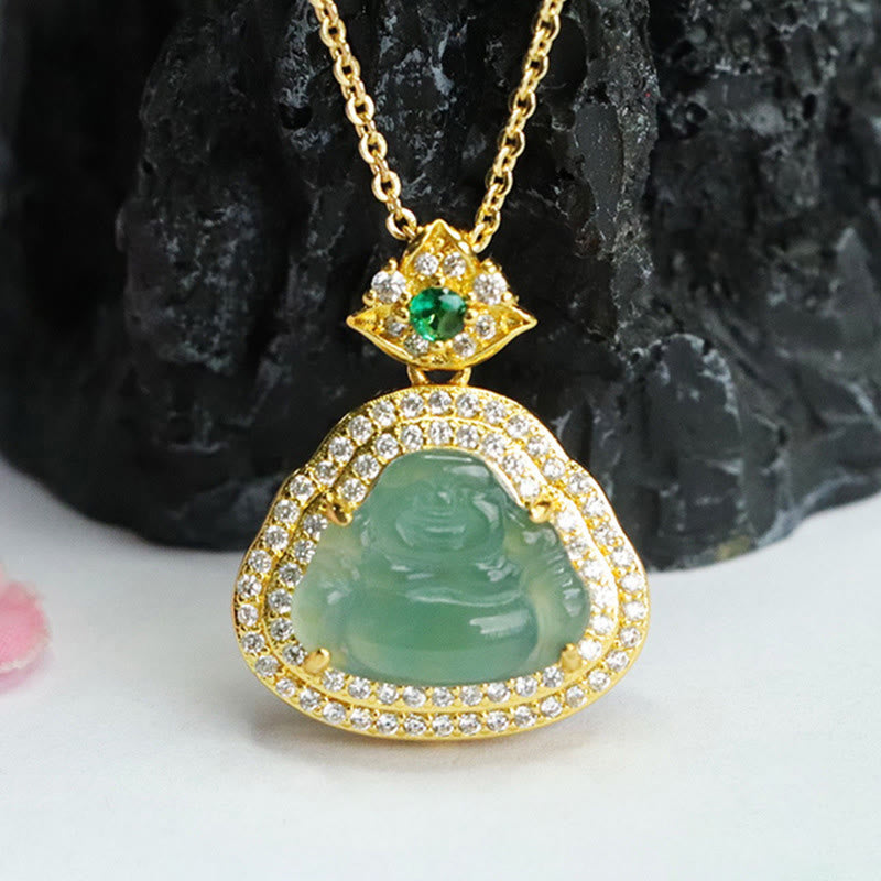 Buddha Stones Colgante de jade con forma de Buda sonriente y símbolo de prosperidad y suerte - image 7