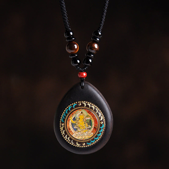 Buddha Stones Colgante de collar con Buda natal del zodíaco chino, madera de ébano, ojo de tigre, ónix negro y calma - Bodhisattva Conejo-Manjushri - image 3