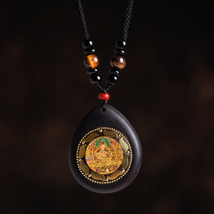 Buddha Stones Colgante de collar con Buda natal del zodíaco chino, madera de ébano, ojo de tigre, ónix negro y calma - Dragón/Serpiente-Samantabhadra Bodhisattva - image 4