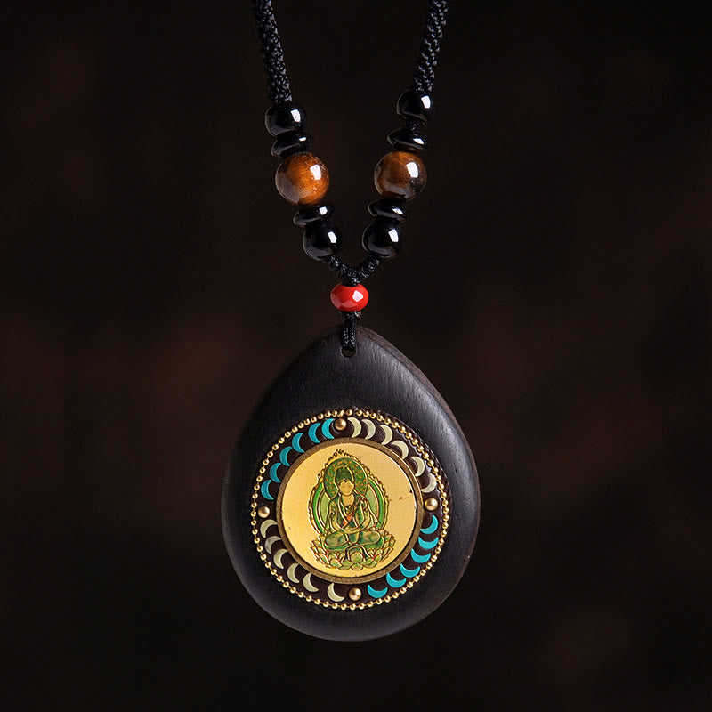 Buddha Stones Colgante de collar con Buda natal del zodíaco chino, madera de ébano, ojo de tigre, ónix negro y calma - Gallo-Acalanatha - image 15