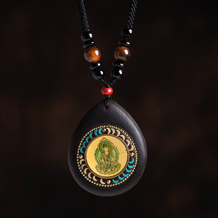Buddha Stones Colgante de collar con Buda natal del zodíaco chino, madera de ébano, ojo de tigre, ónix negro y calma - Gallo-Acalanatha - image 15