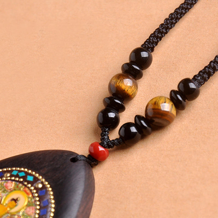 Buddha Stones Colgante de collar con Buda natal del zodíaco chino, madera de ébano, ojo de tigre, ónix negro y calma - image 14