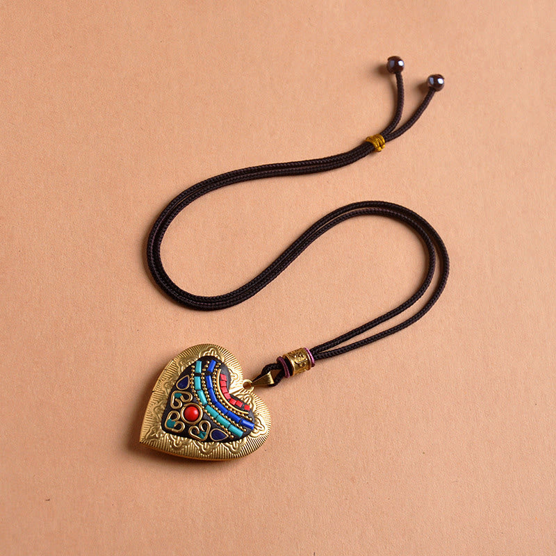 Buddha Stones Collar con colgante de riqueza de cobre Kwan Yin Avalokitesvara Zakiram - Cuerda en forma de corazón (largo del collar: 72 cm) - image 13