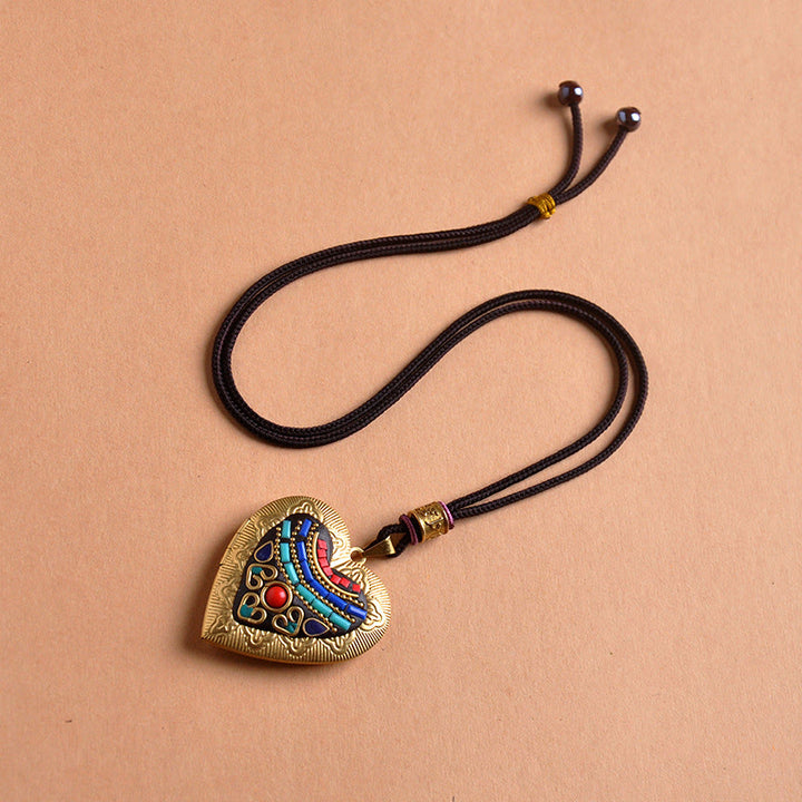 Buddha Stones Collar con colgante de riqueza de cobre Kwan Yin Avalokitesvara Zakiram - Cuerda en forma de corazón (largo del collar: 72 cm) - image 13