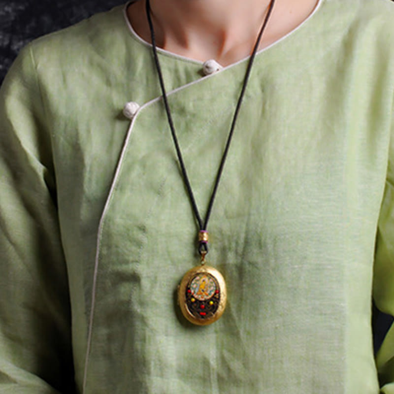 Buddha Stones Collar con colgante de riqueza de cobre Kwan Yin Avalokitesvara Zakiram - image 6