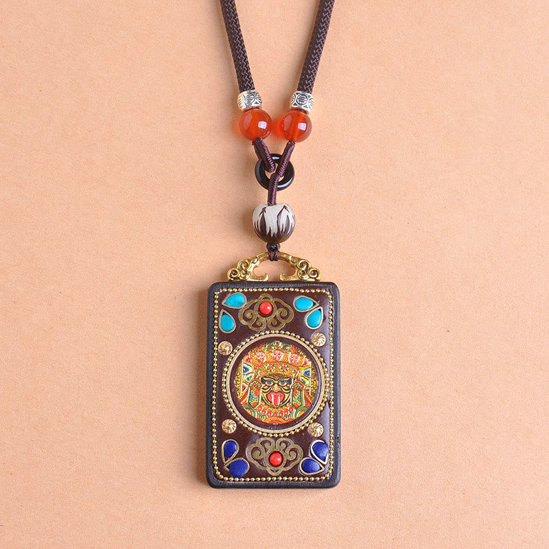 Buddha Stones Thangka Yin Yang - Collar con colgante de equilibrio de zakiram de madera de ébano con monedas de cobre - image 2