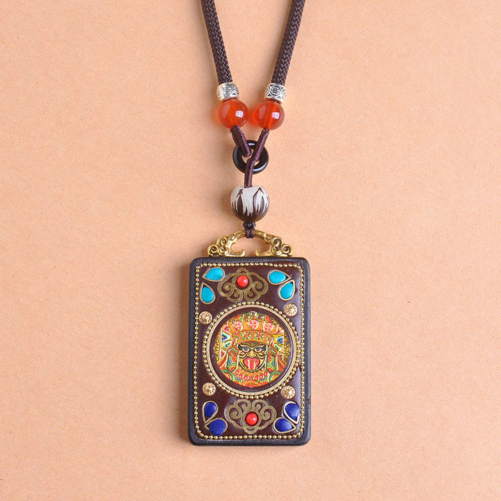 Buddha Stones Thangka Yin Yang - Collar con colgante de equilibrio de zakiram de madera de ébano con monedas de cobre - image 2