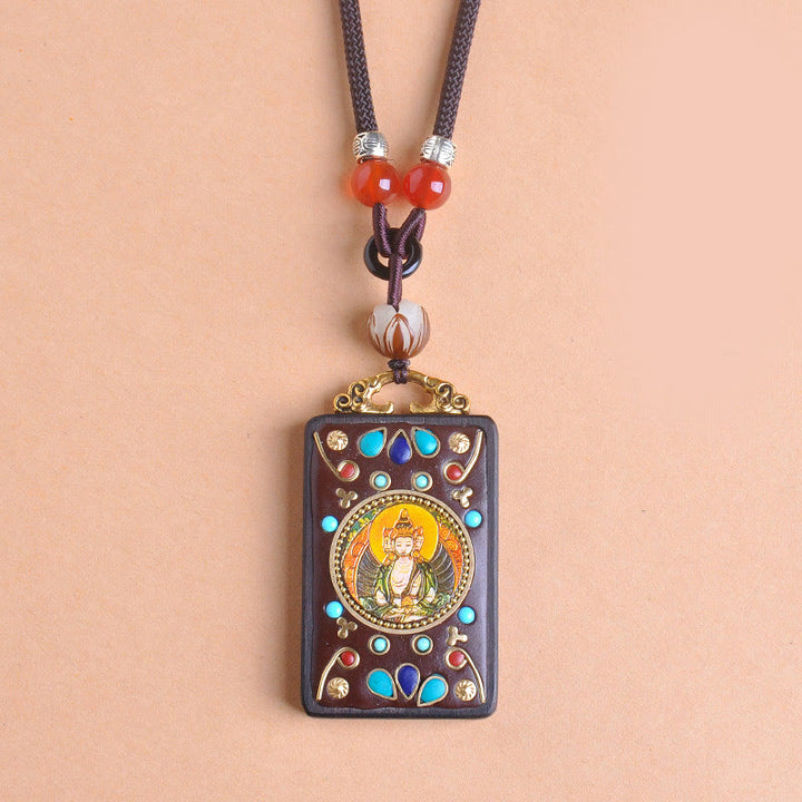 Buddha Stones Thangka Yin Yang - Collar con colgante de equilibrio de zakiram de madera de ébano con monedas de cobre - image 13