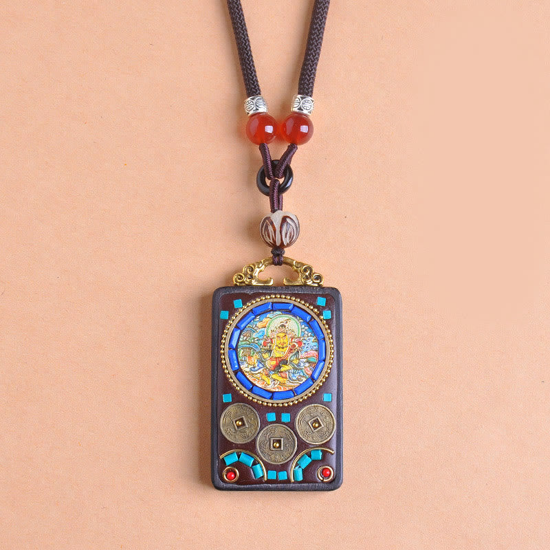 Buddha Stones Thangka Yin Yang - Collar con colgante de equilibrio de zakiram de madera de ébano con monedas de cobre - image 17