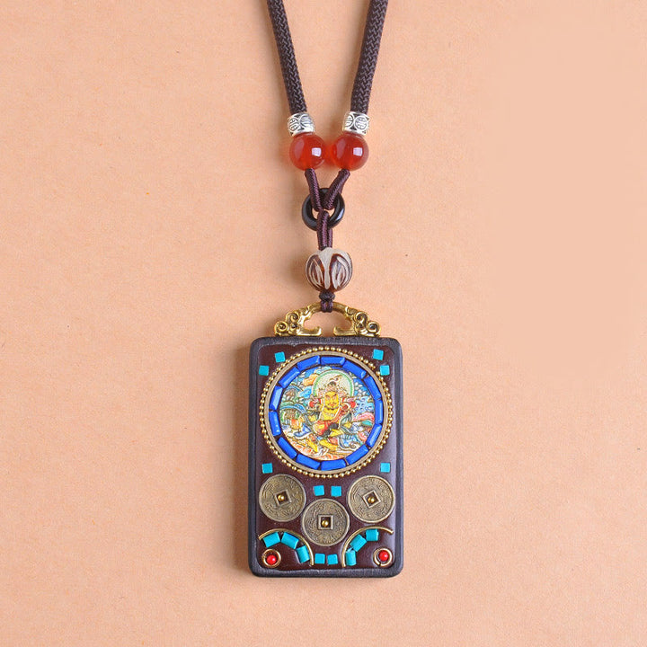 Buddha Stones Thangka Yin Yang - Collar con colgante de equilibrio de zakiram de madera de ébano con monedas de cobre - image 17