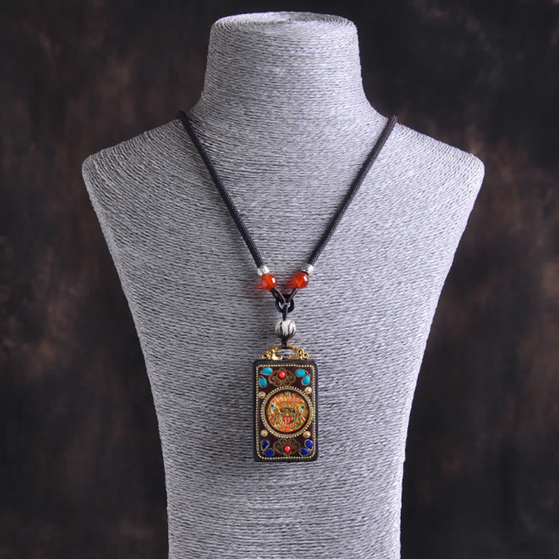 Buddha Stones Thangka Yin Yang - Collar con colgante de equilibrio de zakiram de madera de ébano con monedas de cobre - image 3