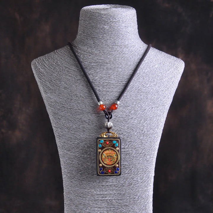 Buddha Stones Thangka Yin Yang - Collar con colgante de equilibrio de zakiram de madera de ébano con monedas de cobre - image 3