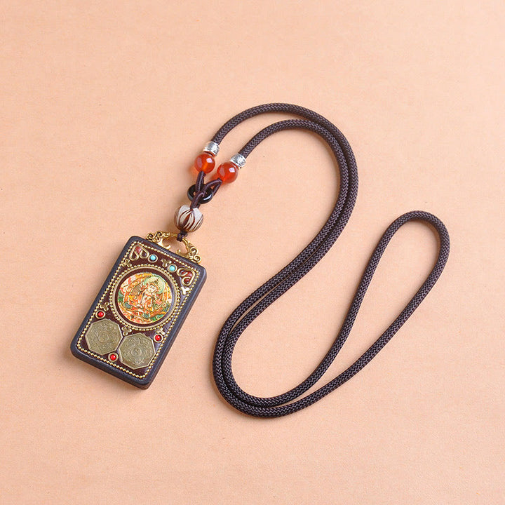 Buddha Stones Thangka Yin Yang - Collar con colgante de equilibrio de zakiram de madera de ébano con monedas de cobre - image 7