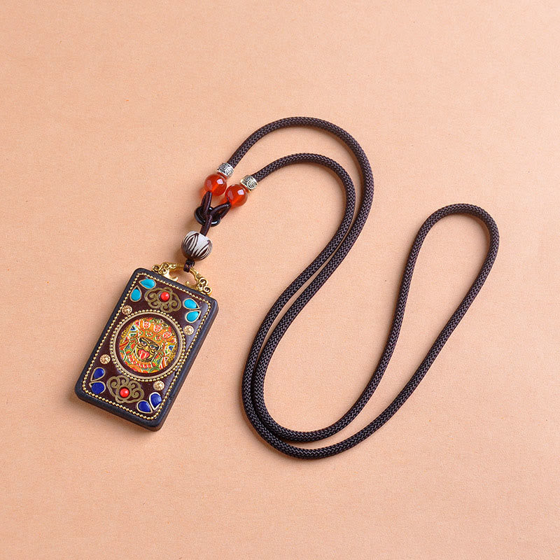 Buddha Stones Thangka Yin Yang - Collar con colgante de equilibrio de zakiram de madera de ébano con monedas de cobre - image 1