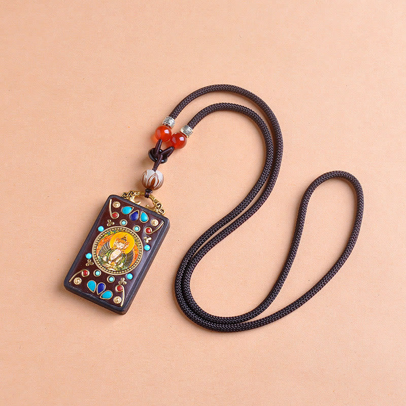 Buddha Stones Thangka Yin Yang - Collar con colgante de equilibrio de zakiram de madera de ébano con monedas de cobre - image 12