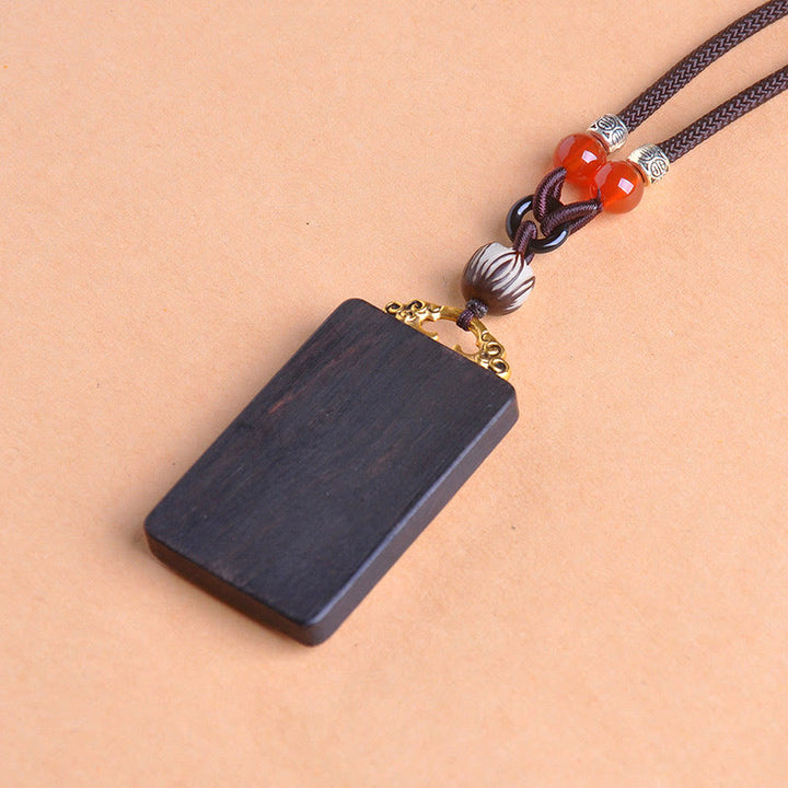 Buddha Stones Thangka Yin Yang - Collar con colgante de equilibrio de zakiram de madera de ébano con monedas de cobre - image 19