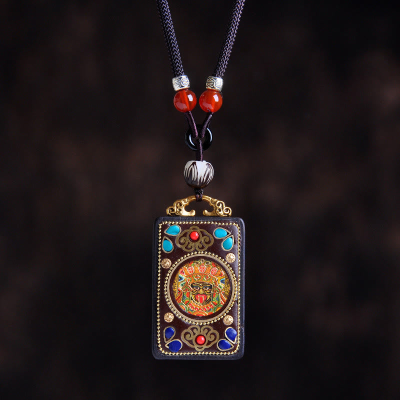 Buddha Stones Thangka Yin Yang - Collar con colgante de equilibrio de zakiram de madera de ébano con monedas de cobre - Zakiram de madera de ébano - image 0