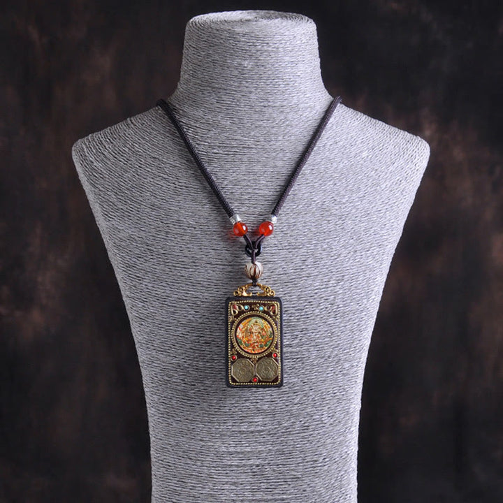 Buddha Stones Thangka Yin Yang - Collar con colgante de equilibrio de zakiram de madera de ébano con monedas de cobre - image 9