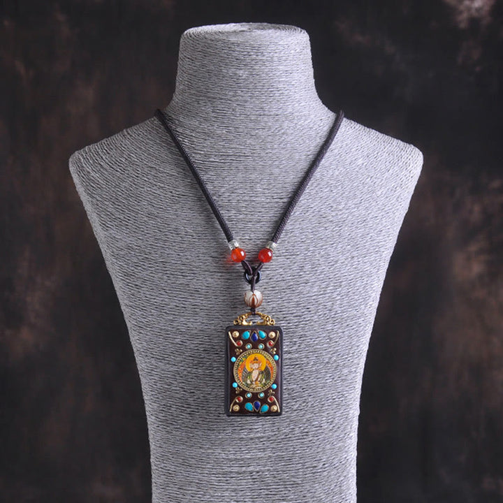 Buddha Stones Thangka Yin Yang - Collar con colgante de equilibrio de zakiram de madera de ébano con monedas de cobre - image 14