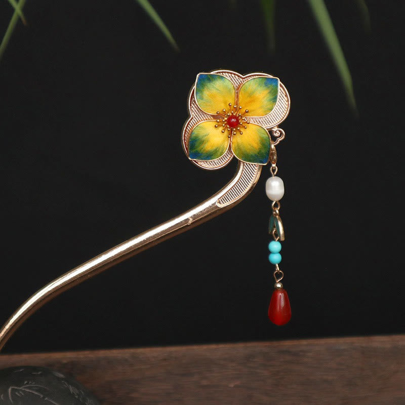 Buddha Stones Horquilla con borla de terciopelo con cuentas de ágata roja y turquesa que transmite tranquilidad y confianza. - Borla de flores de terciopelo - image 0