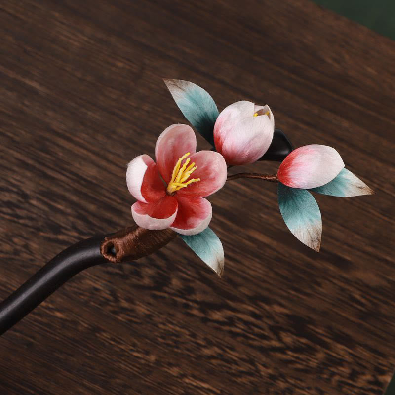 Buddha Stones Horquilla de madera de ébano con diseño de flor de terciopelo y calma - image 9