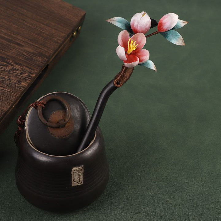 Buddha Stones Horquilla de madera de ébano con diseño de flor de terciopelo y calma - image 1