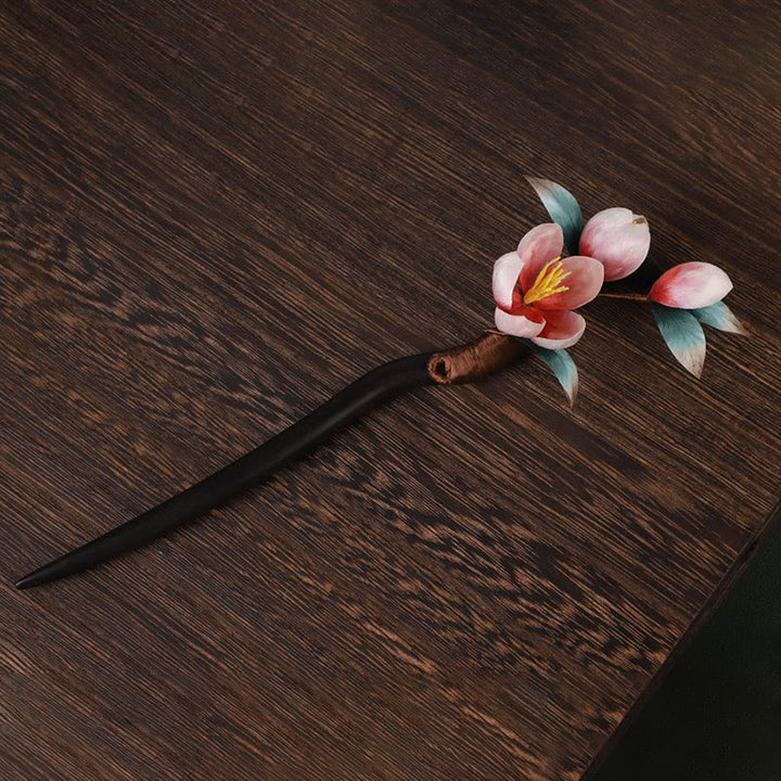 Buddha Stones Horquilla de madera de ébano con diseño de flor de terciopelo y calma - image 4