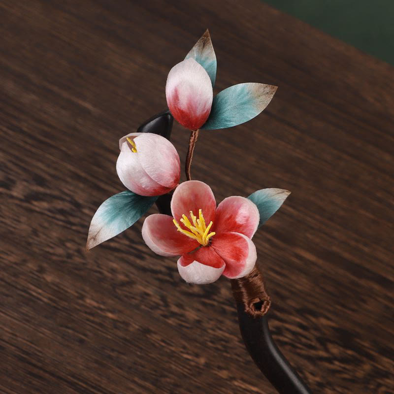 Buddha Stones Horquilla de madera de ébano con diseño de flor de terciopelo y calma - image 8