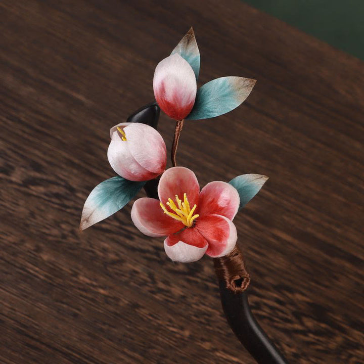 Buddha Stones Horquilla de madera de ébano con diseño de flor de terciopelo y calma - image 8